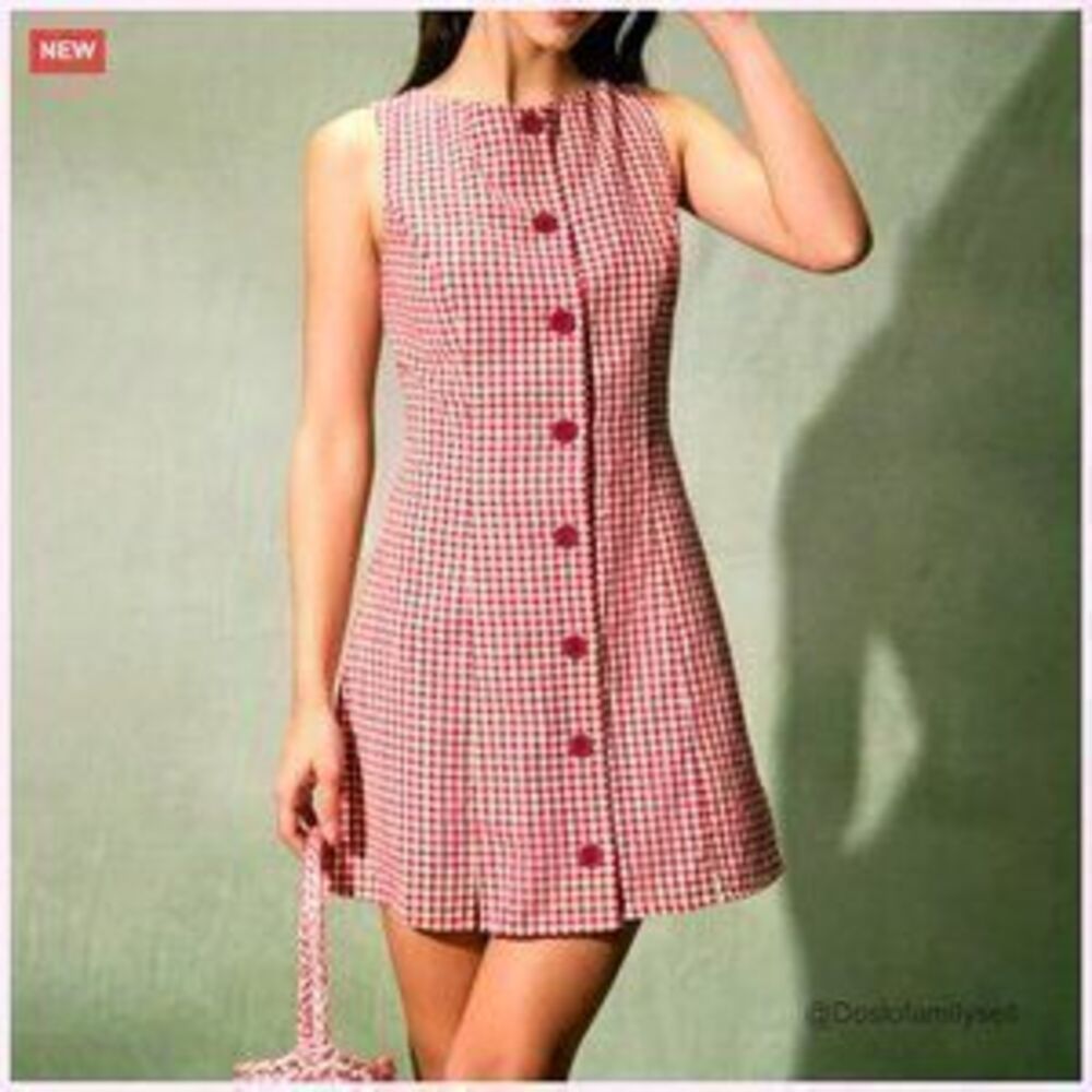 Summer Mini Plaid Tank Dress Sleeveless Button Up Bodycon Cocktail Party - Picture 2 of 3